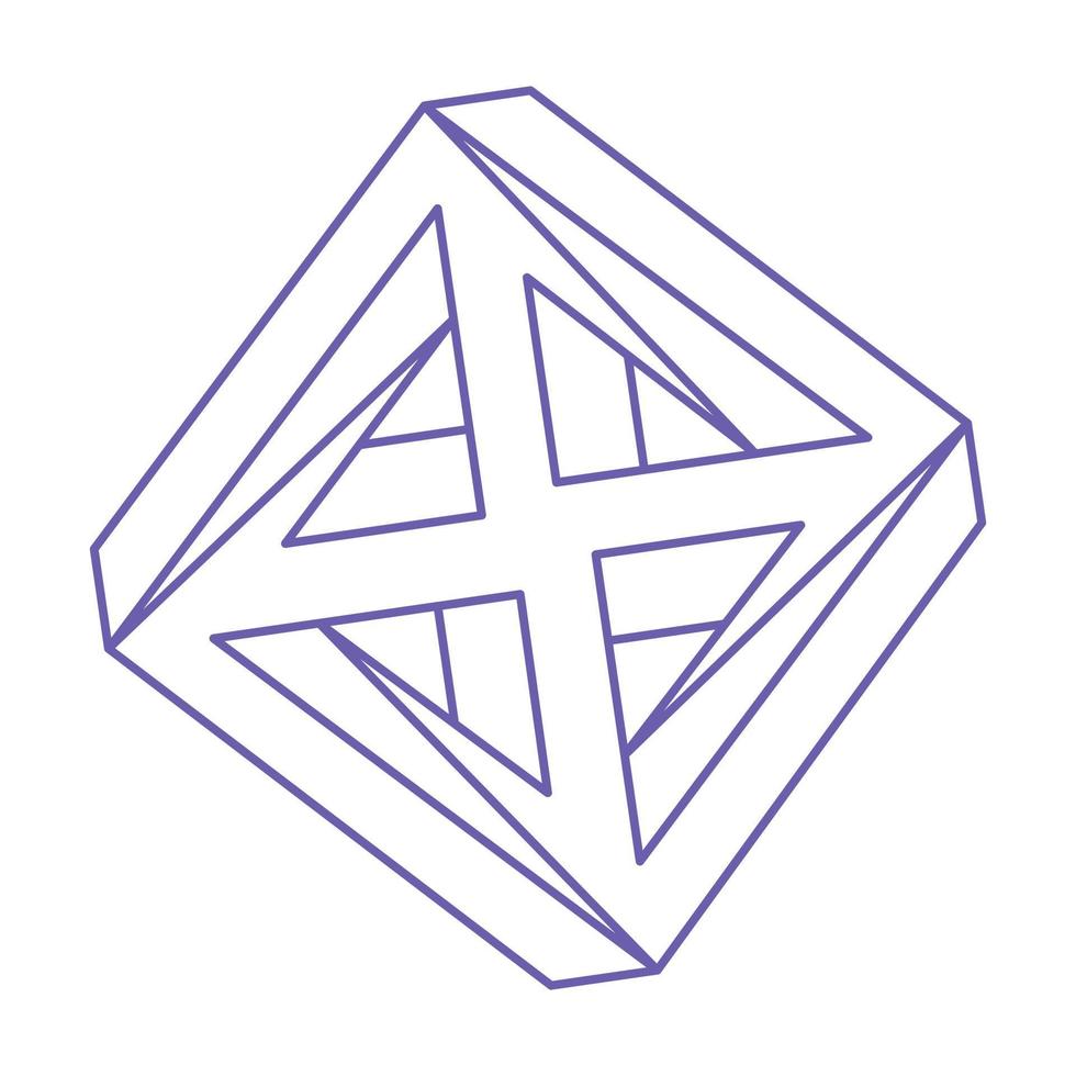 Impossible optical illusion shapes. Logo in trendy 2022 Very Peri color. Optical art objects. Impossible figures. Line art. Unreal geometric object. vector