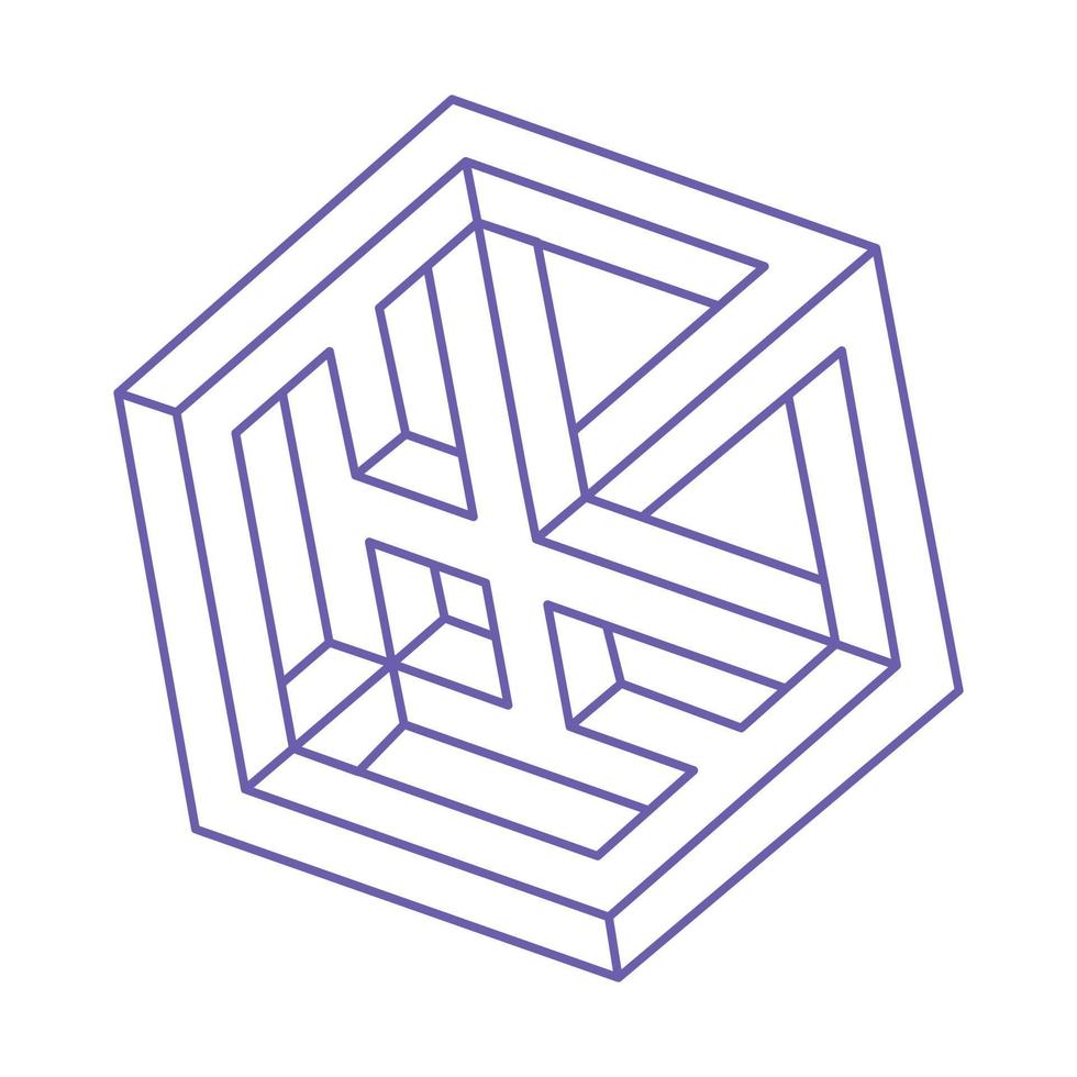 Impossible shapes. Logo. Sacred geometry figures. Optical illusion. Abstract eternal geometric objects. Op art. Impossible geometry shape on a white background. Tattoo in trendy 2022 Very Peri color. vector