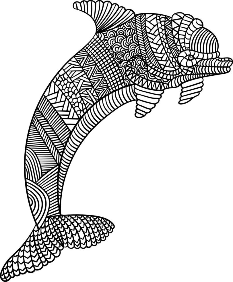 mandala de delfines para colorear para adultos vector