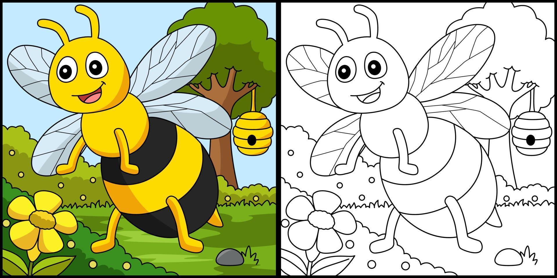 Bee Coloring Page Colored Illustration vector