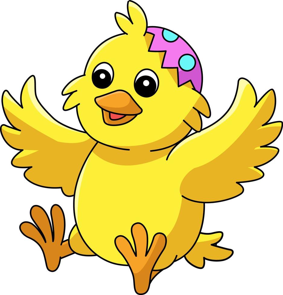 Chick Pop Out In Easter Egg Cartoon Illustration vector