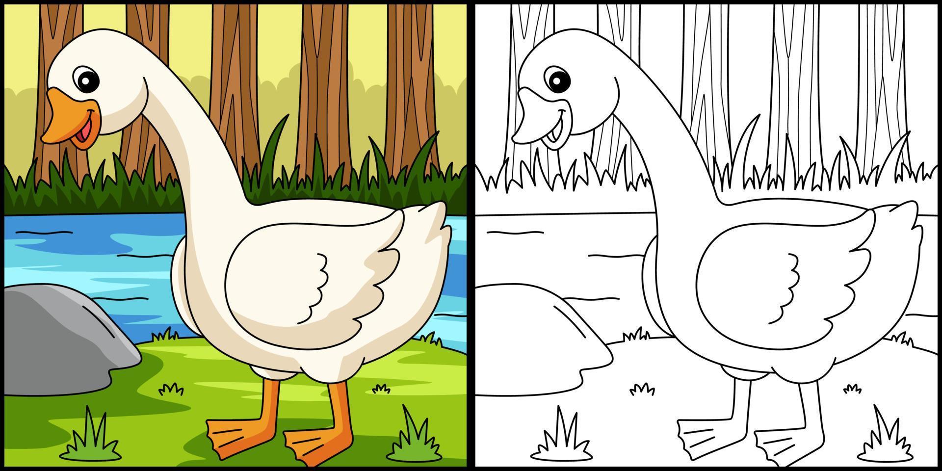 Goose Coloring Page Colored Illustration vector