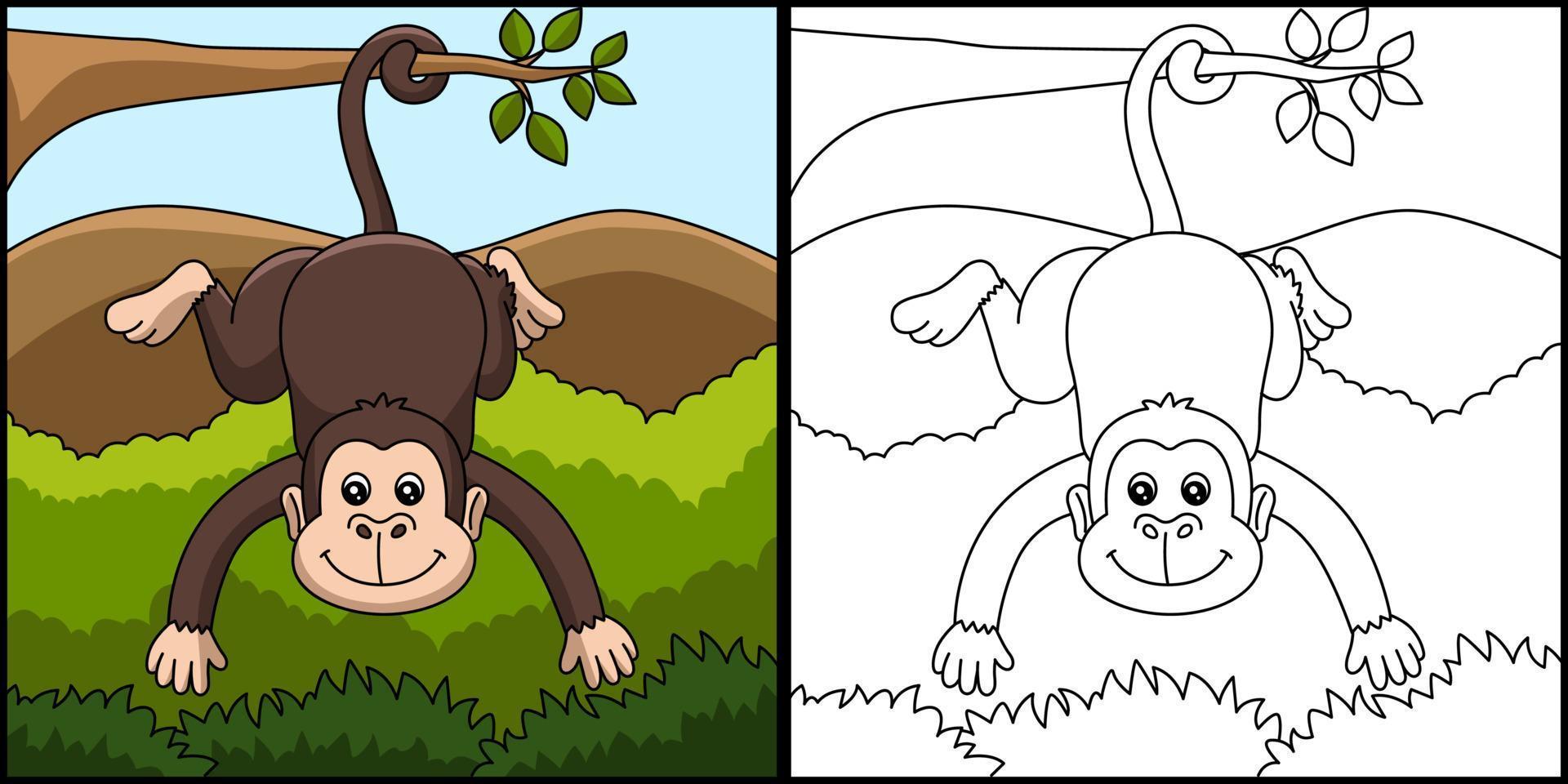 Monkey Coloring Page Colored Illustration vector