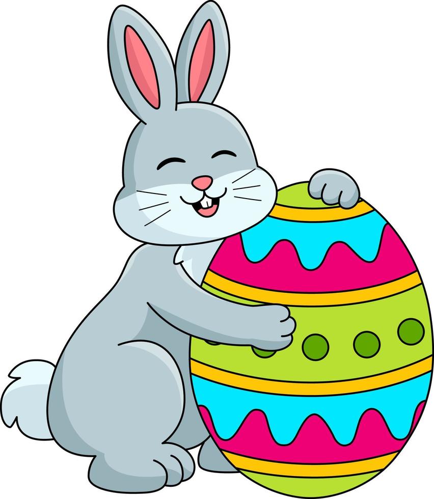 Rabbit Hugging Easter Egg Cartoon Illustration vector