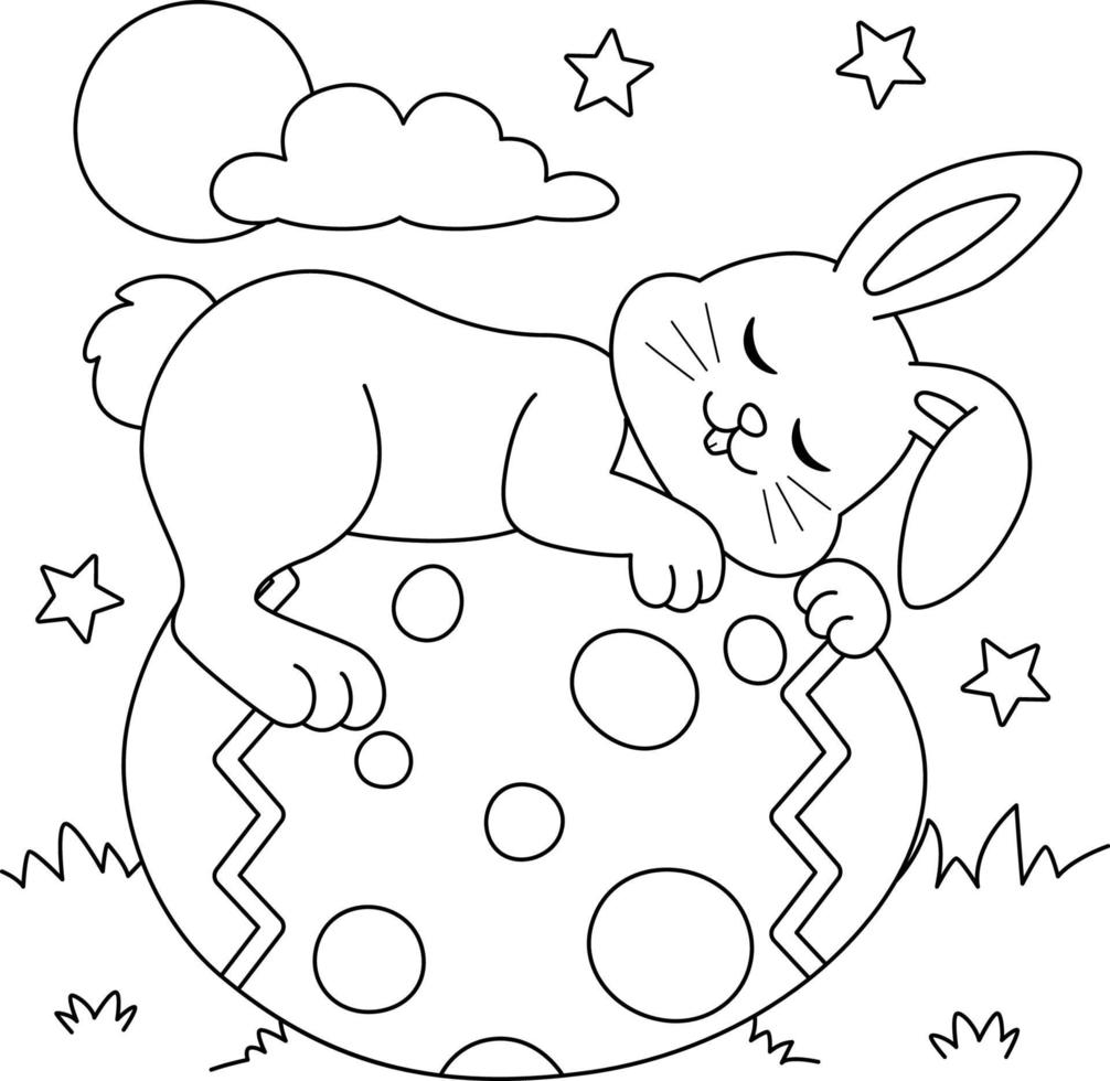 Rabbit Sleeping On Easter Egg Coloring Page vector