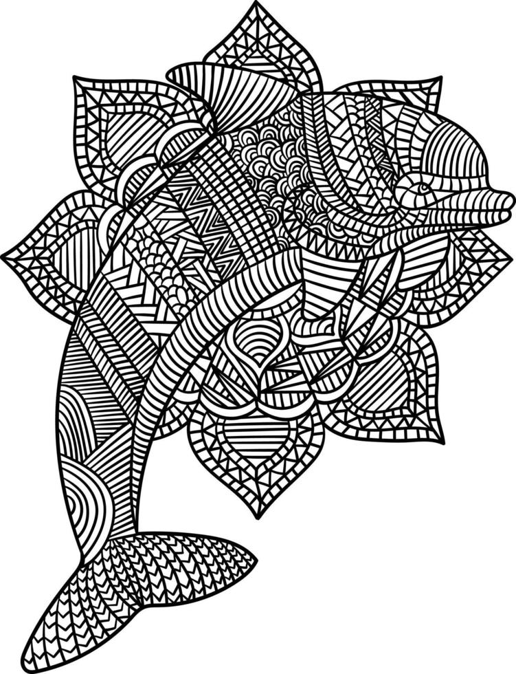 Dolphin Mandala Coloring Pages for Adults vector