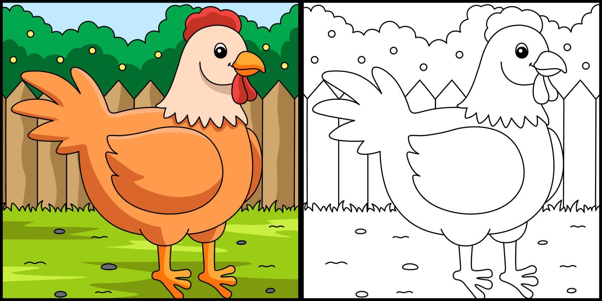 Chicken Coloring Page Colored Illustration vector