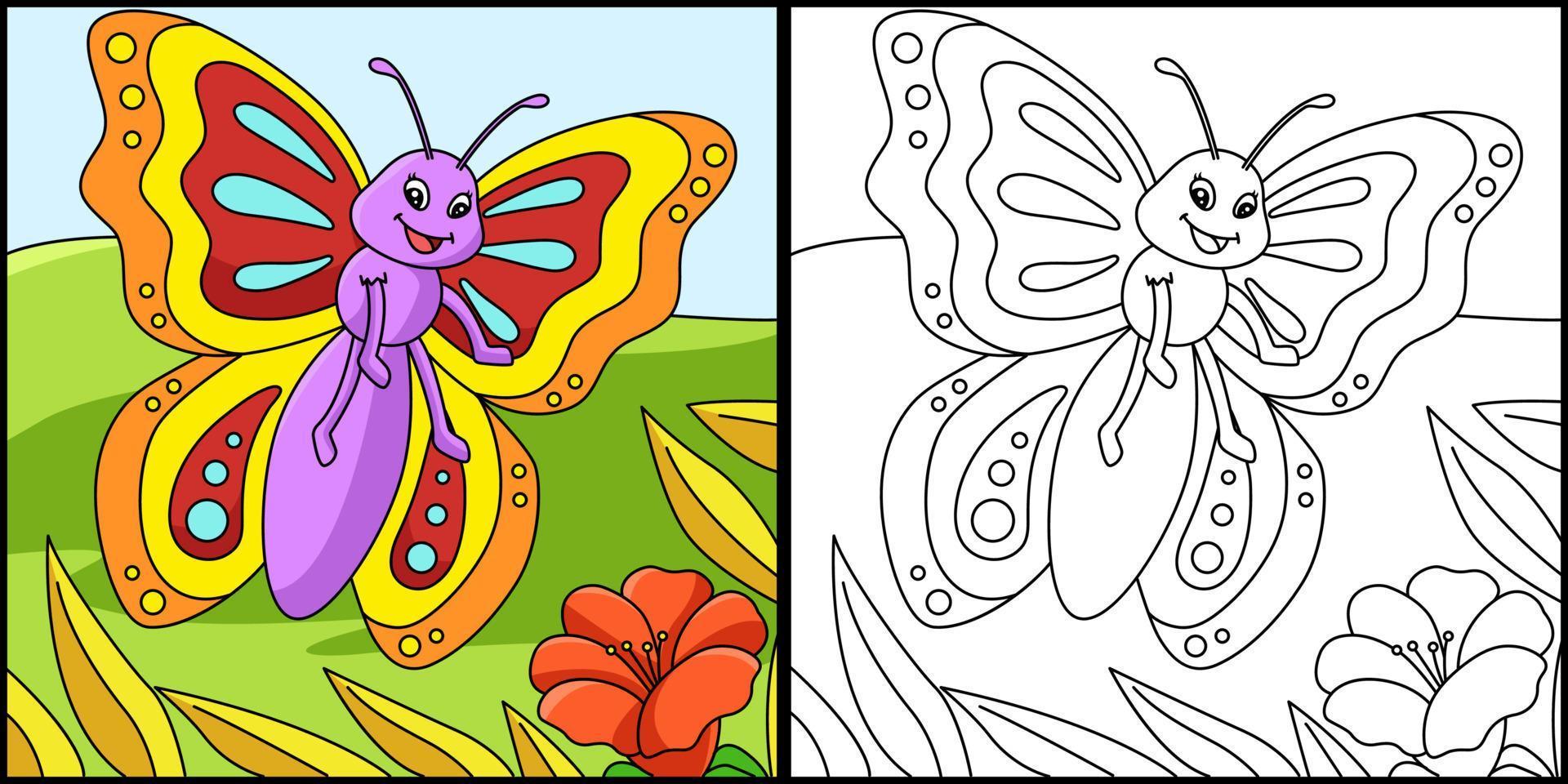 Butterfly Coloring Page Colored Illustration vector