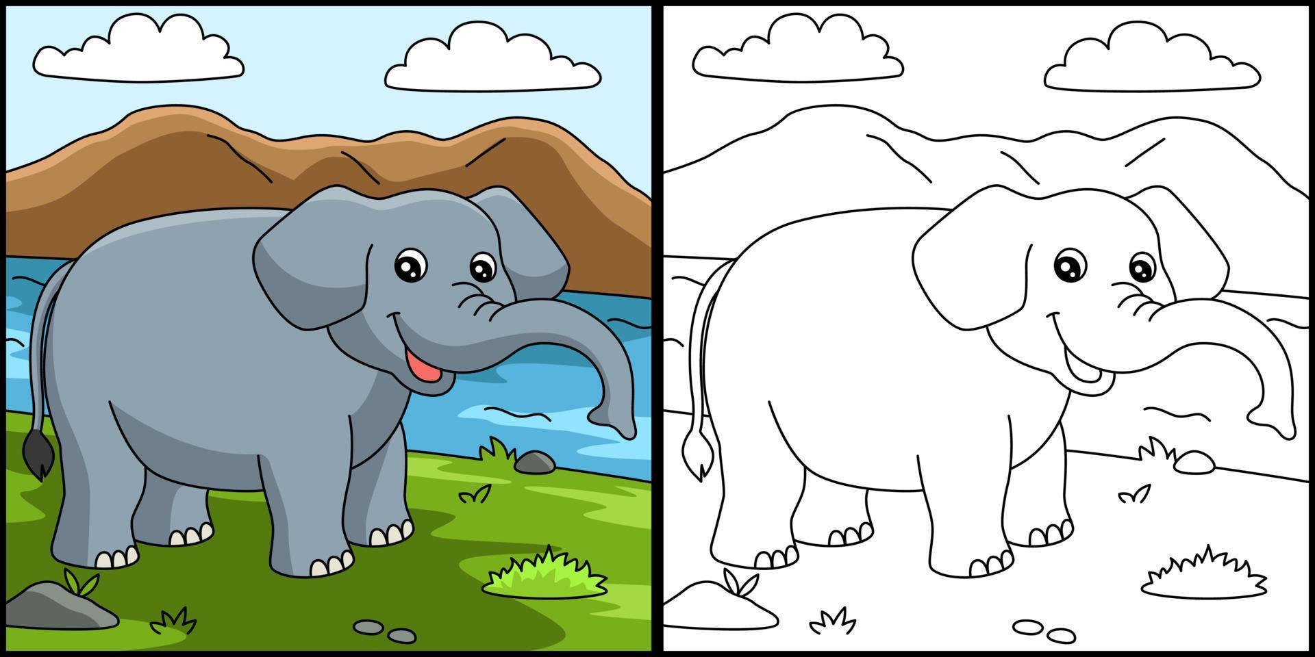 elefante para colorear página coloreada ilustración vector
