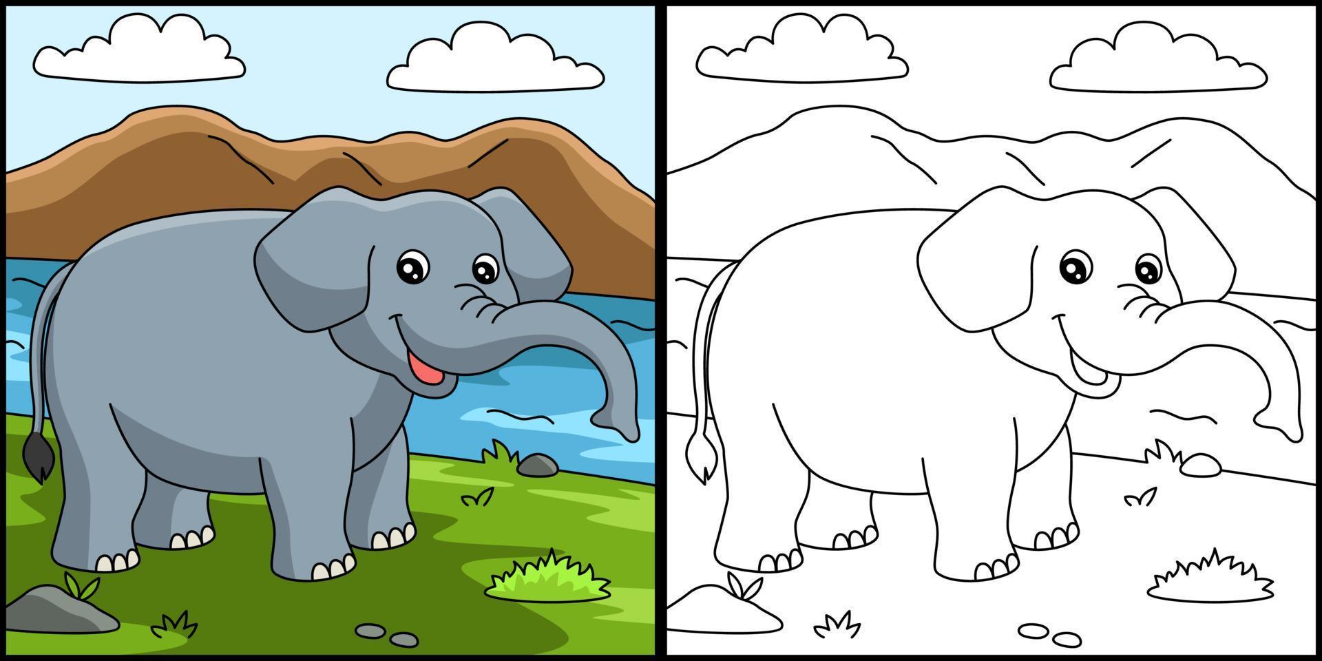 Elephant Coloring Page Colored Illustration vector