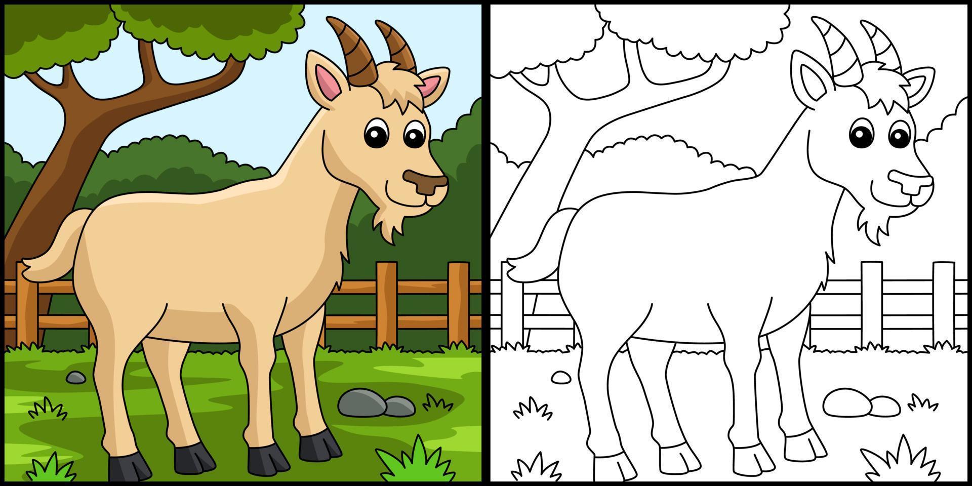 Goat Coloring Page Colored Illustration vector
