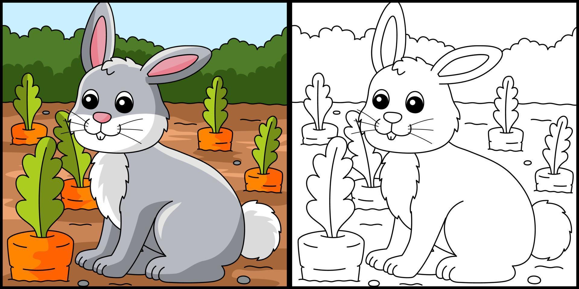 Rabbit Coloring Page Colored Illustration vector