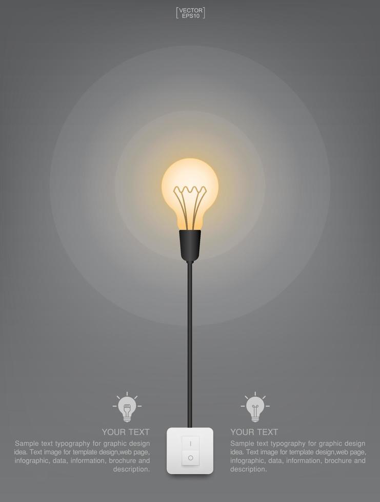 Abstract light bulb and light switch on gray background. Lamp and switch with area for copy space. Vector. vector