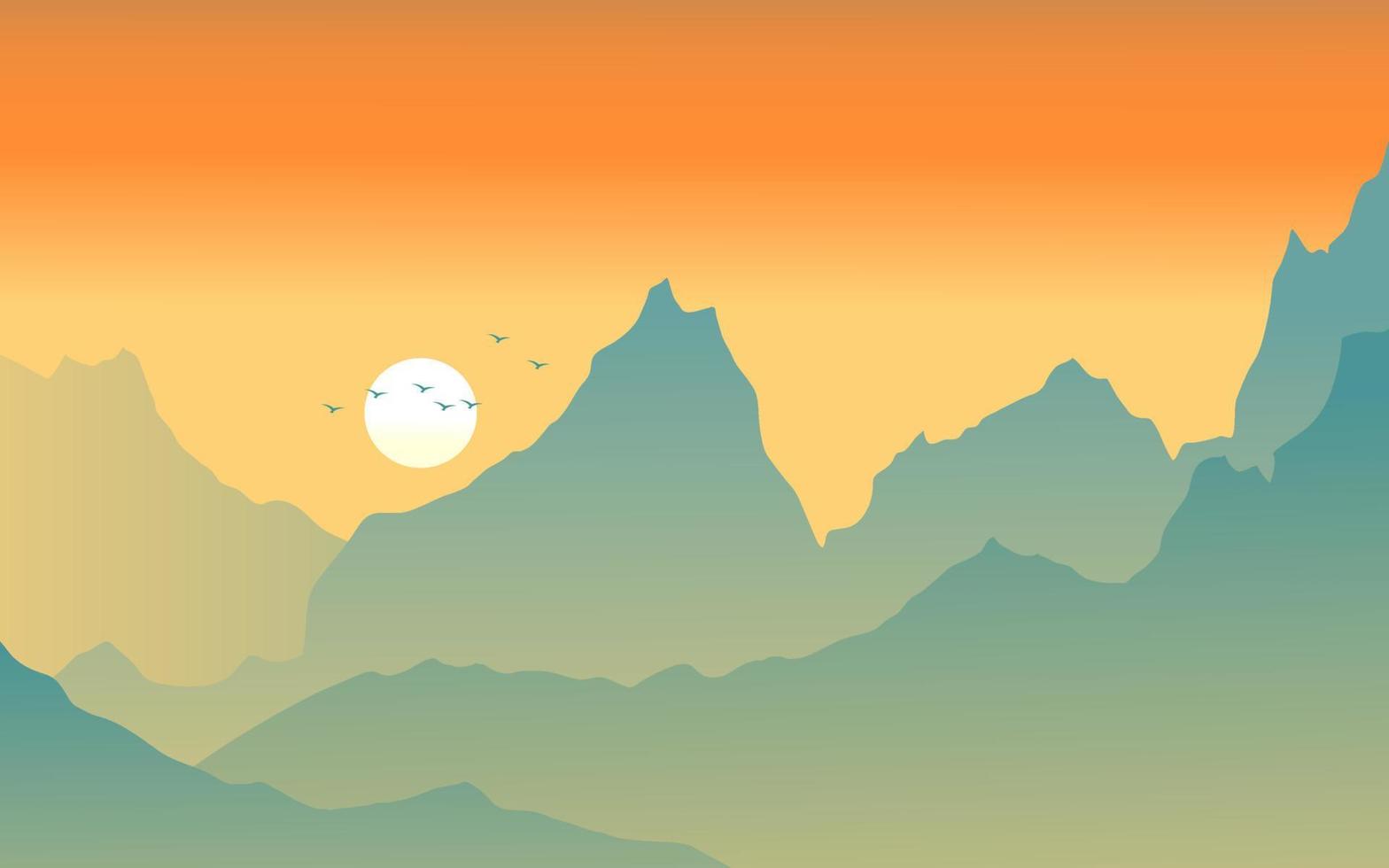 Mountain scenery on sunset in flat style vector