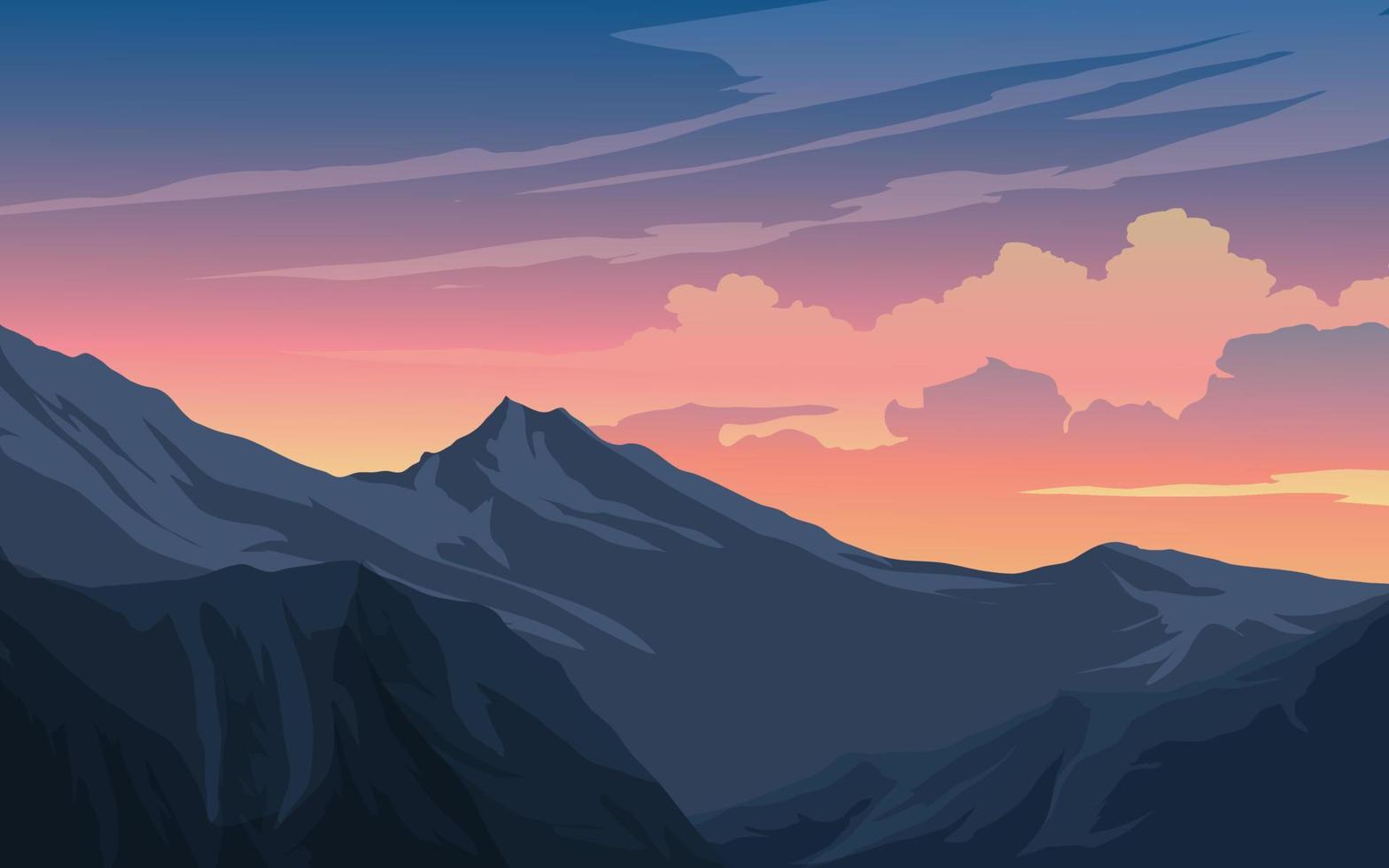 Mountain sunrise or sunset vector landscape