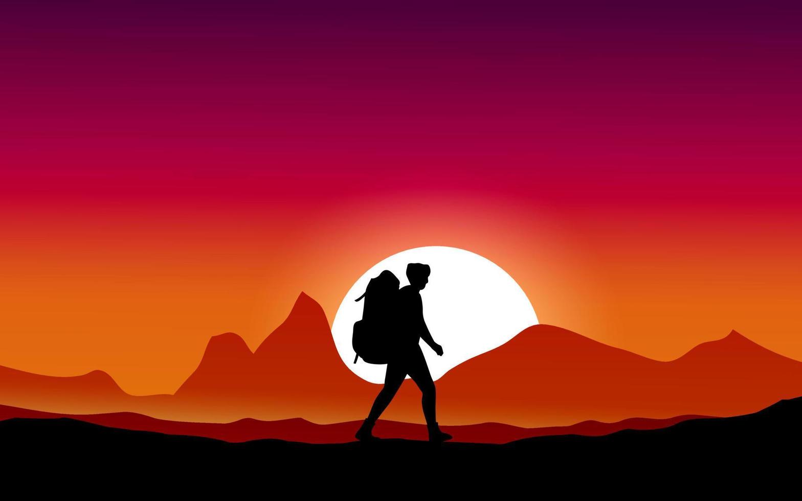 Lone travelling man in silhouette vector