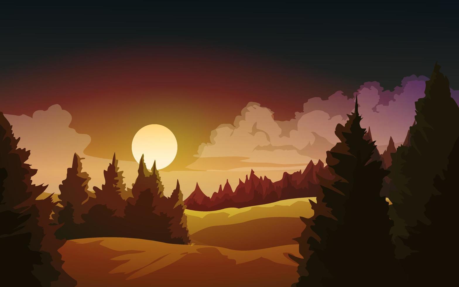 Red night full moon landscape vector