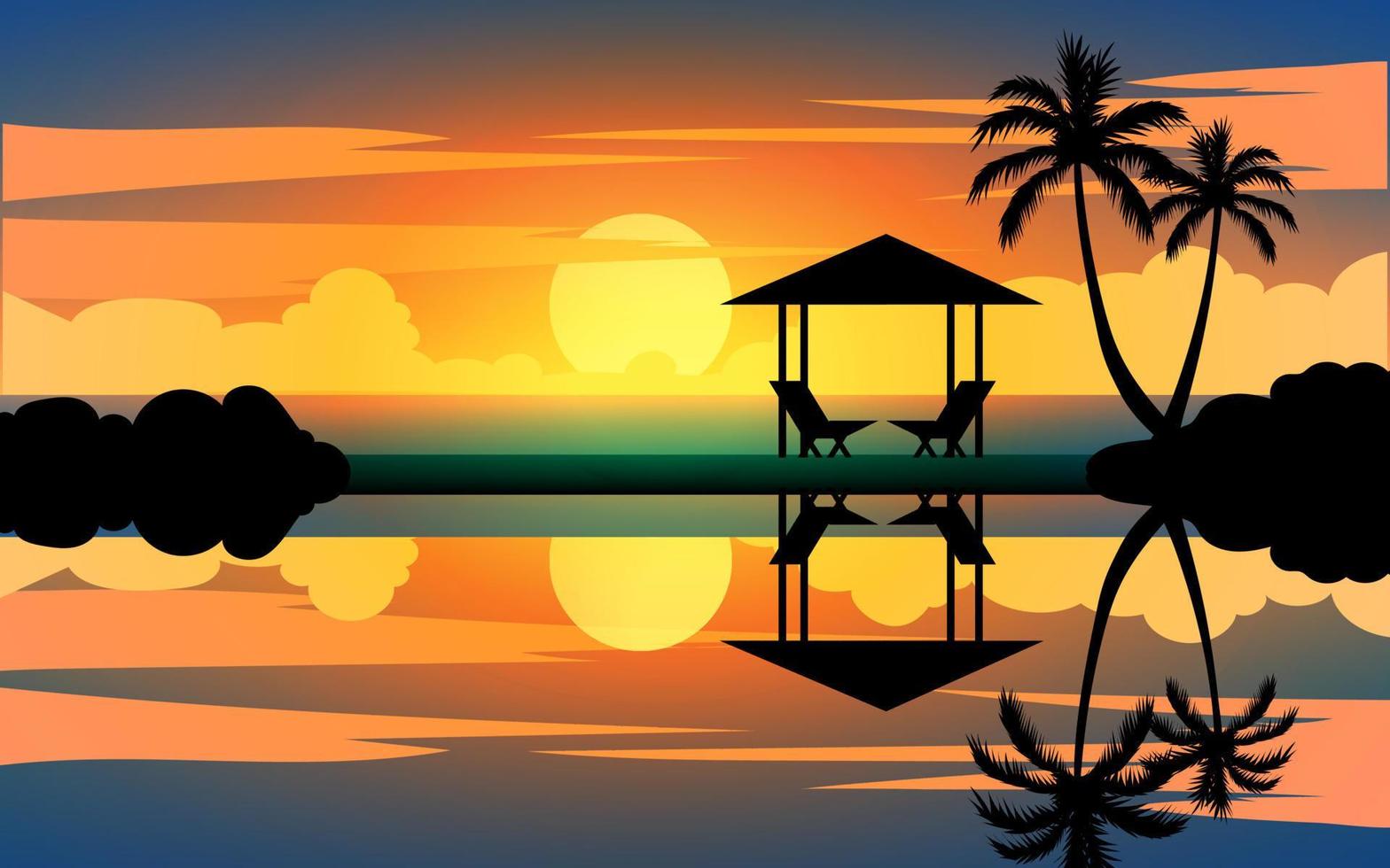 turismo resort puesta de sol vector ilustración