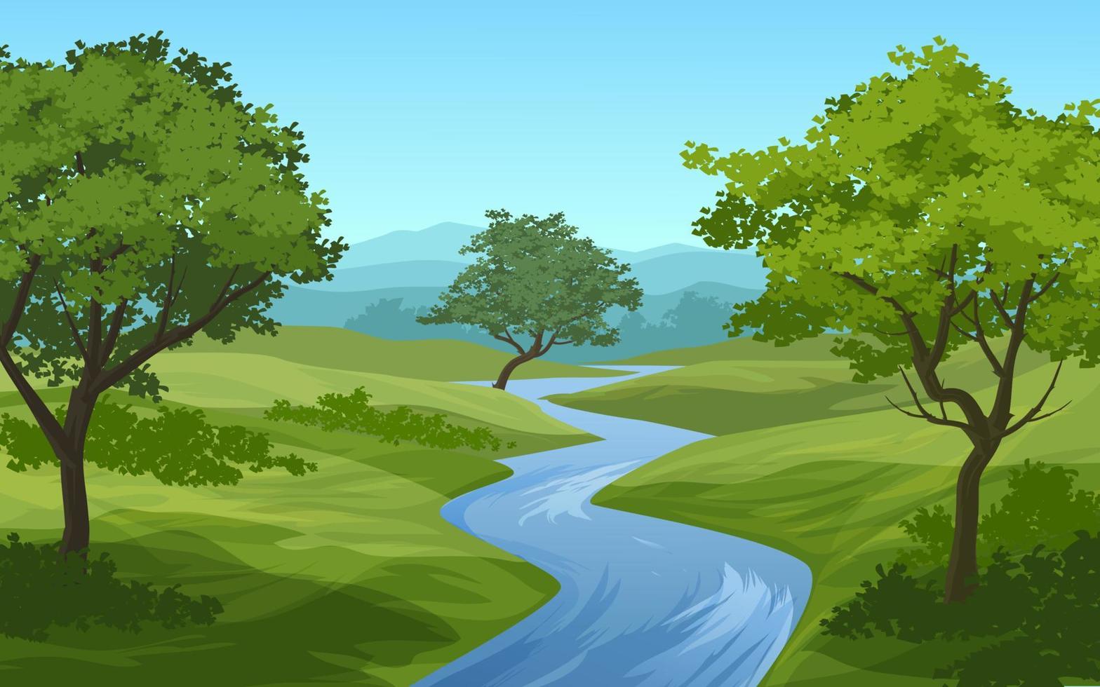 ilustración de vector de paisaje natural con arroyo