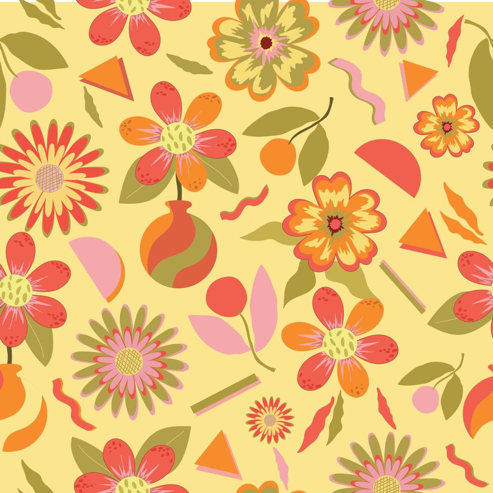 color flower with ornament seamless pattern vector