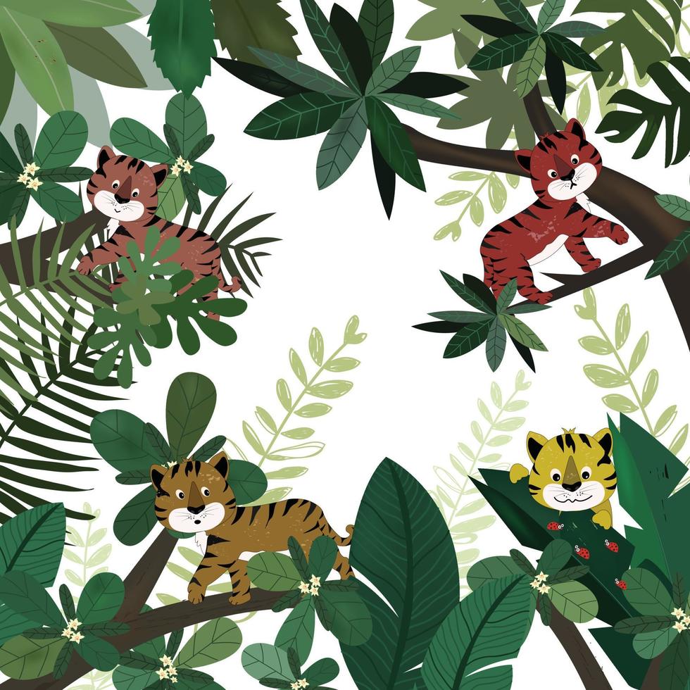Cute tiger in tropical forest vector