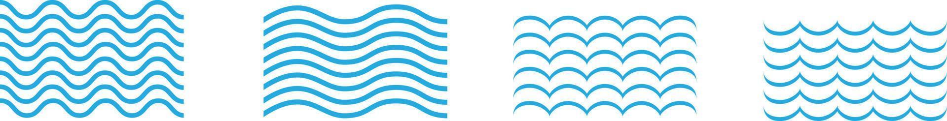 Ocean, sea waves vector illustration flat simple lines, icons, symbols set