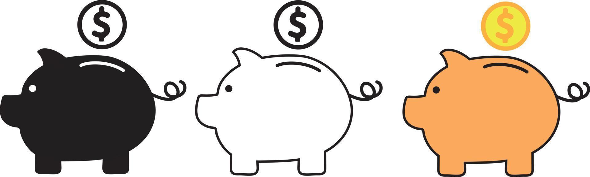 Piggy bank icon. Piggy bank saving money icon in different style. Baby pig piggy bank vector