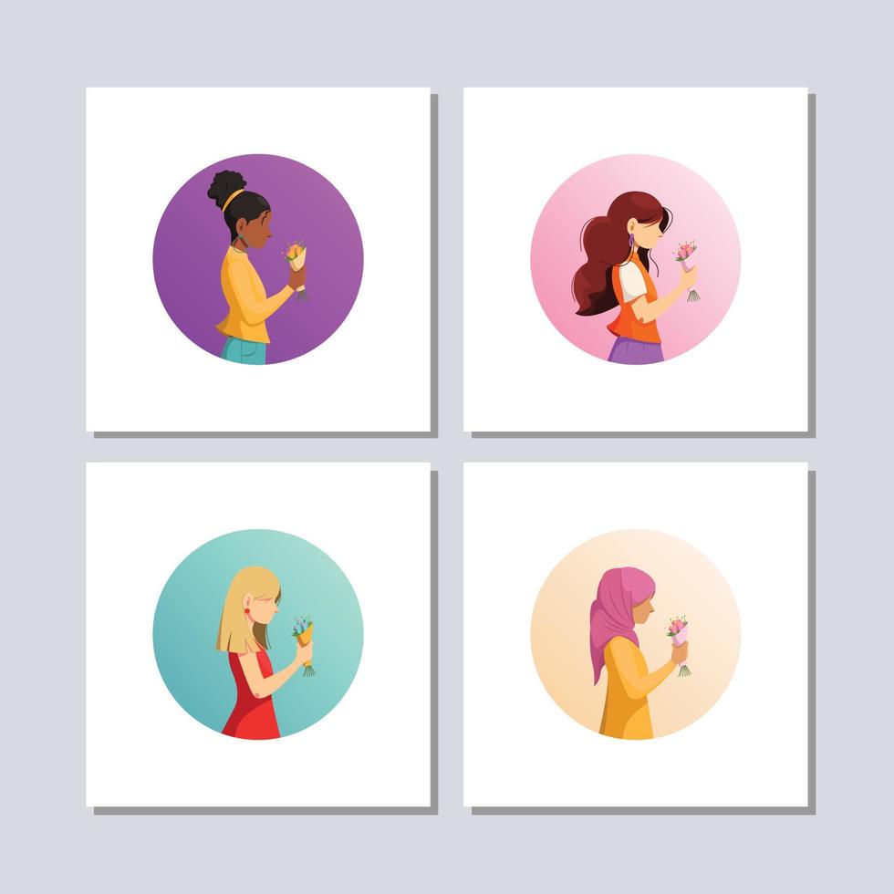 conjunto de paquete de avatar de mujer. retratos de usuarios. diferentes iconos de rostro humano. personajes masculinos y femeninos. personajes de mujeres. vector