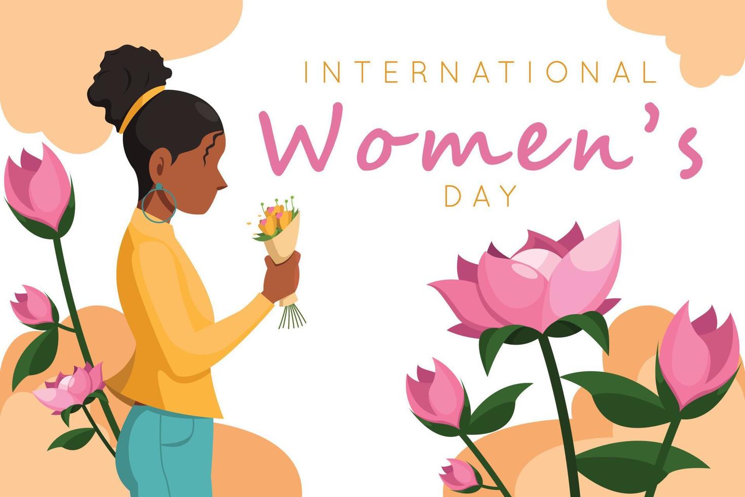 Happy international womens day. 8 March, Young beautiful woman. Black woman. Banner, Poster Template vector