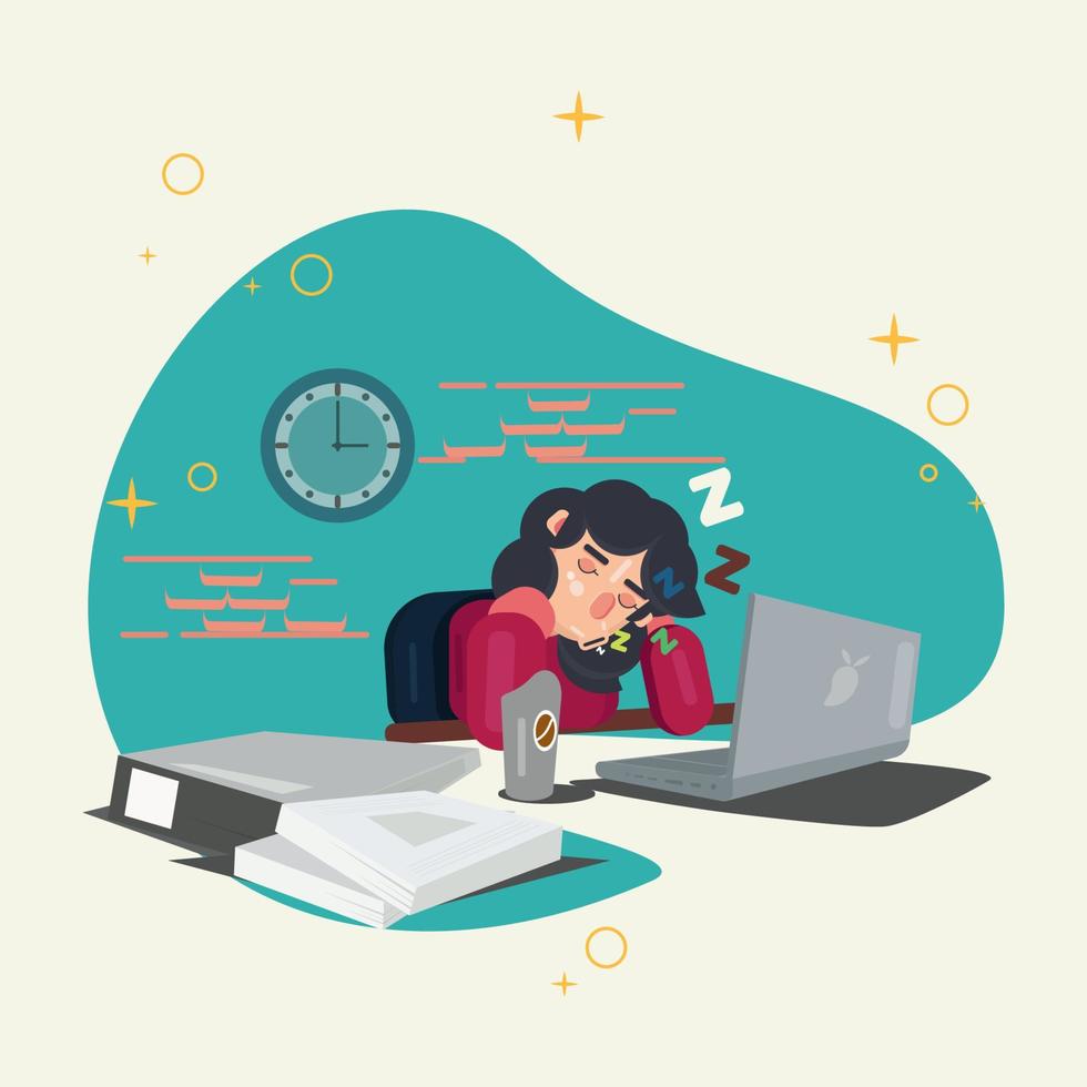 woman sleep at the workplace vector.eps vector