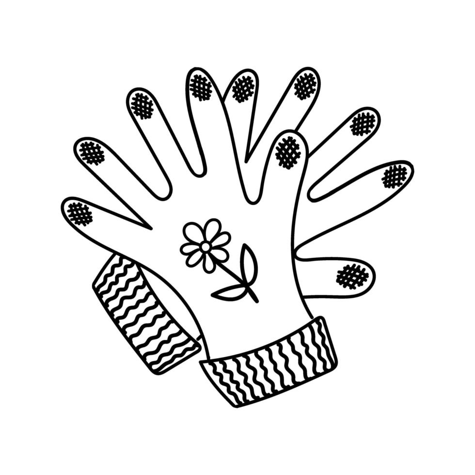guantes de jardinería, un elemento estilo garabato dibujado a mano. ropa para trabajar en el jardín. guantes de goma. vector simple en estilo lineal para logos, íconos y emblemas - herramientas para jardinería, cuidado de plantas.