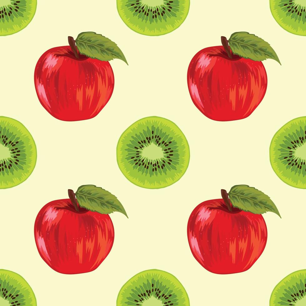 apple and kiwi hand draw fruit seamless vector