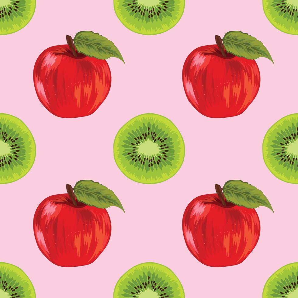 apple and kiwi hand draw fruit seamless pattern vector