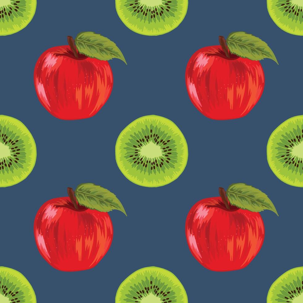apple and kiwi fruit seamless art vector