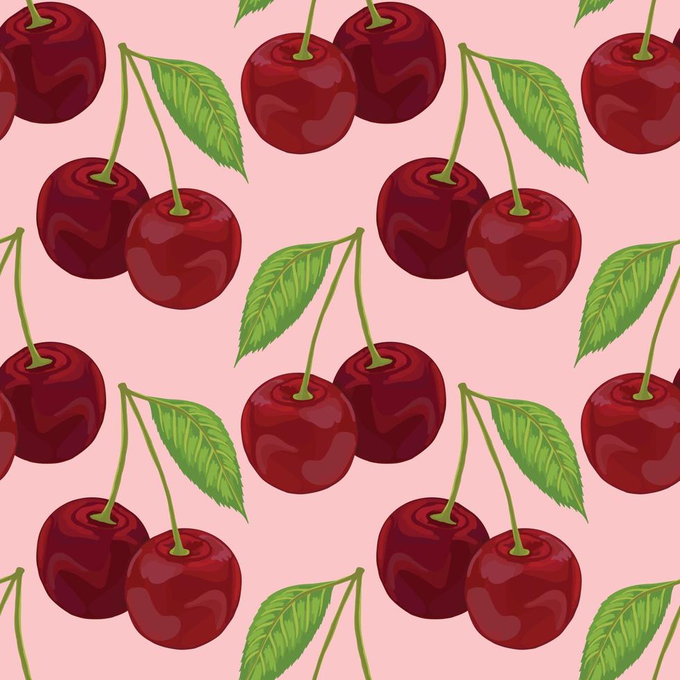 red cherry hand draw fruit seamless pattern vector