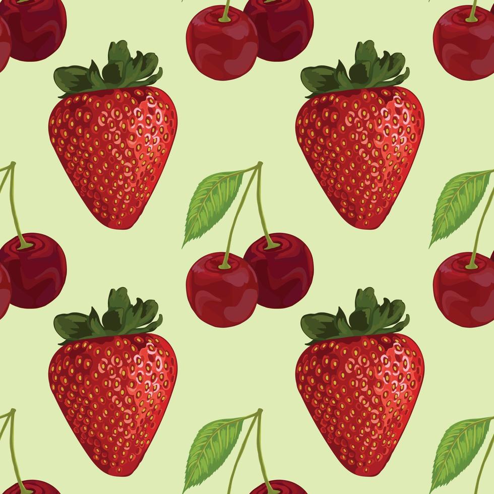 hand draw strawberry and cherry pattern design vector