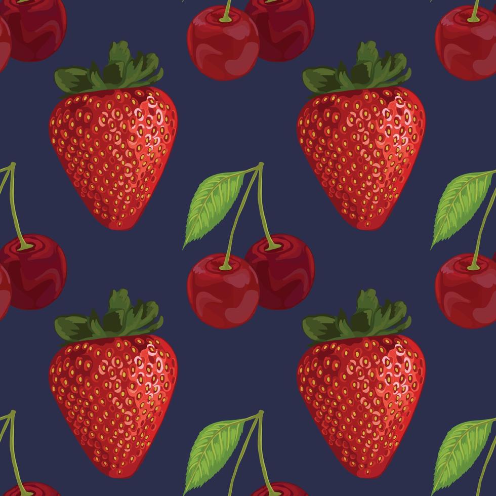hand draw strawberry and cherry seamless pattern vector design