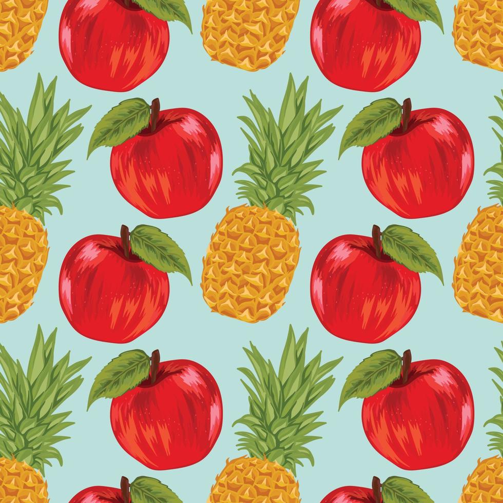 patrón de fruta de dibujo a mano de piña y manzana vector