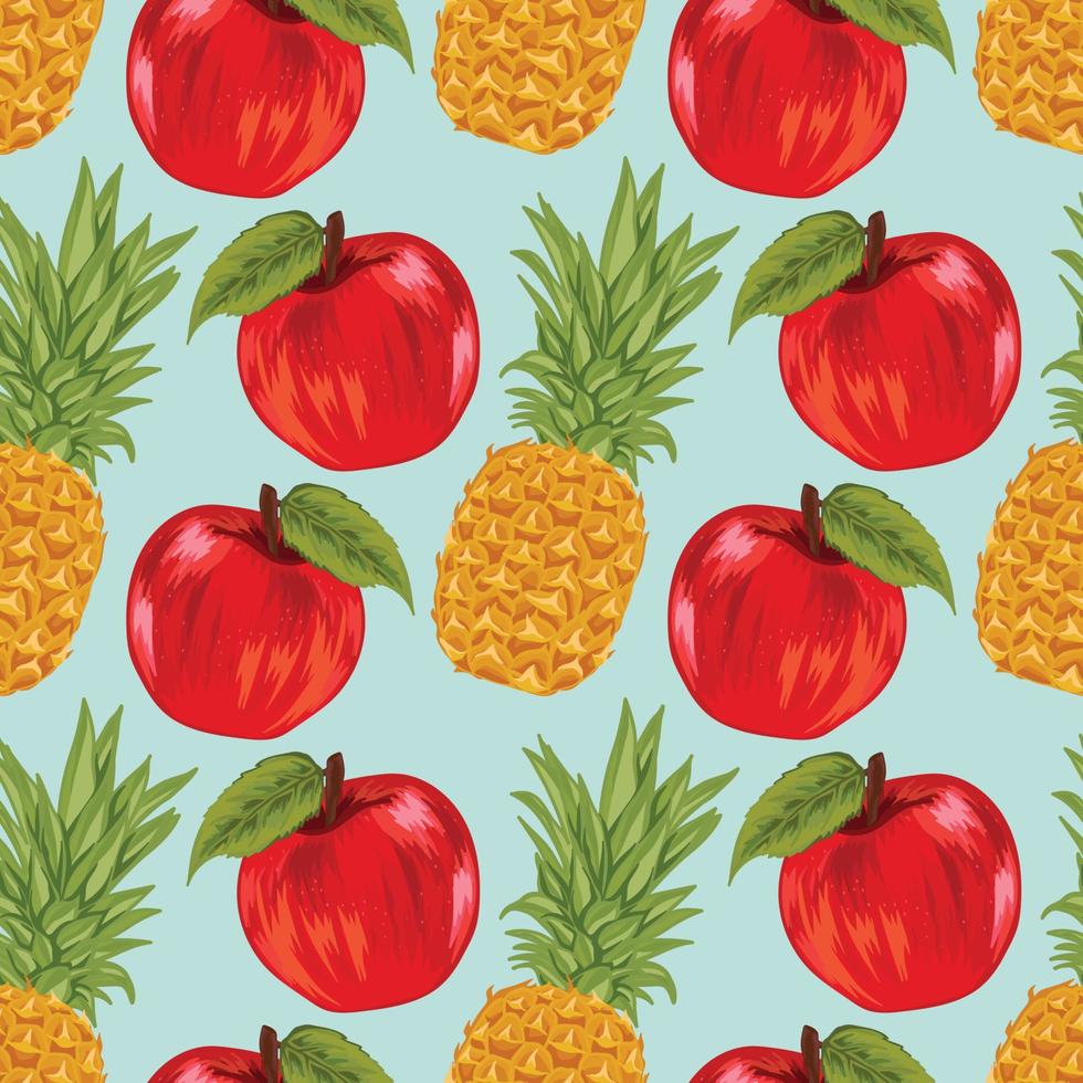 pineapple and apple hand draw fruit pattern vector