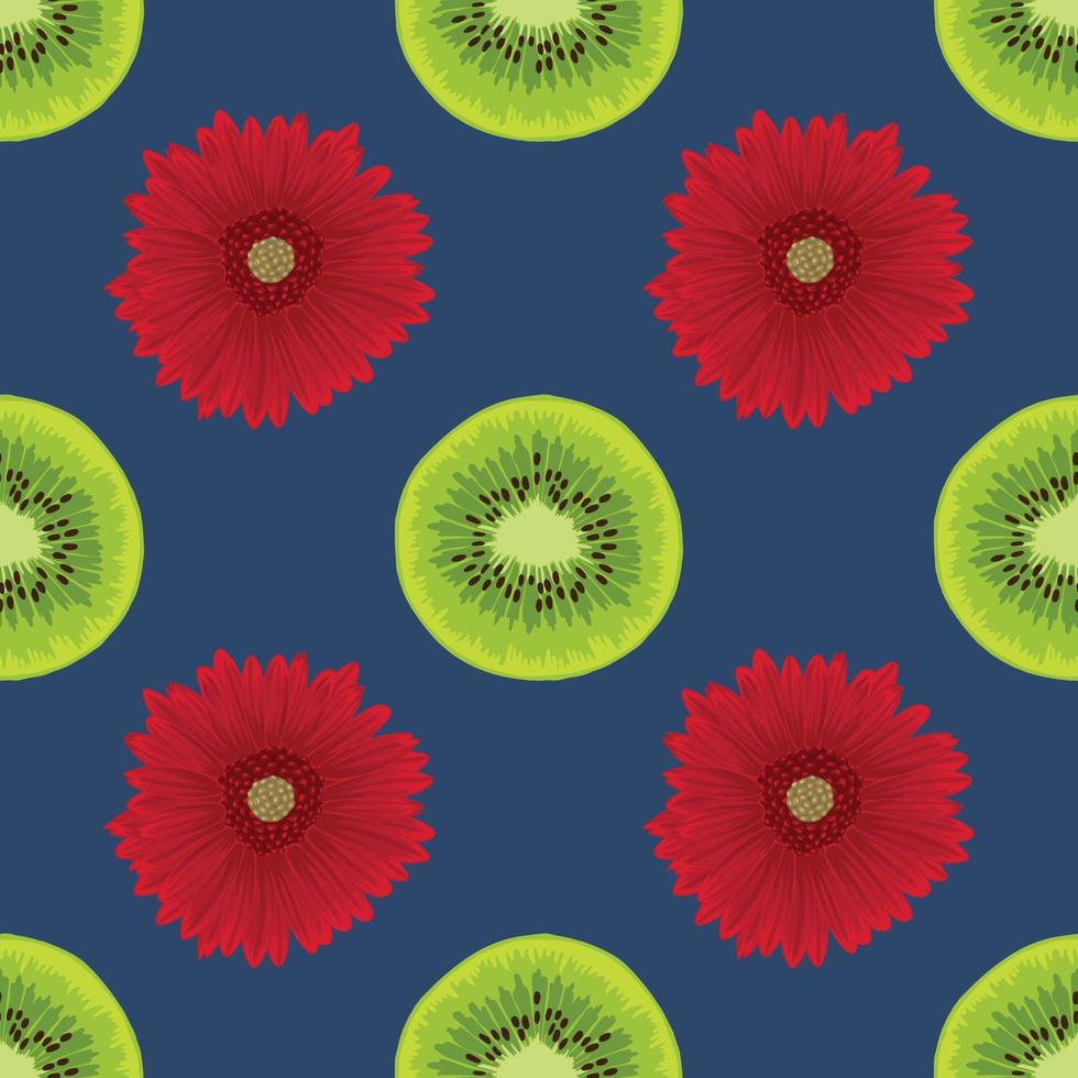 kiwi and flower seamless drawing pattern design vector