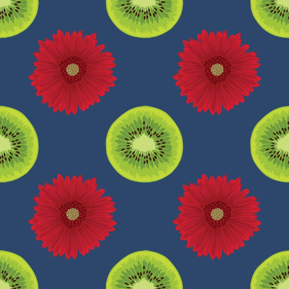 kiwi and flower seamless drawing pattern design vector