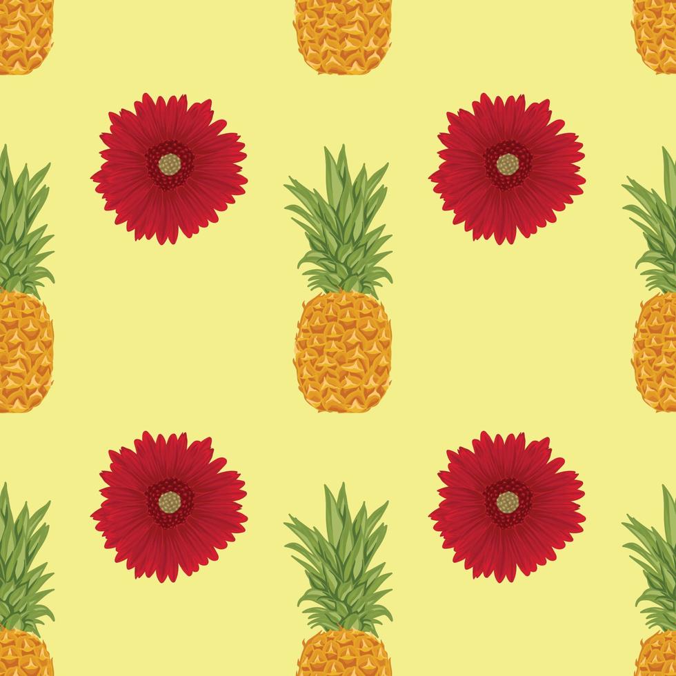 pineapple and flower hand draw fruit seamless pattern vector
