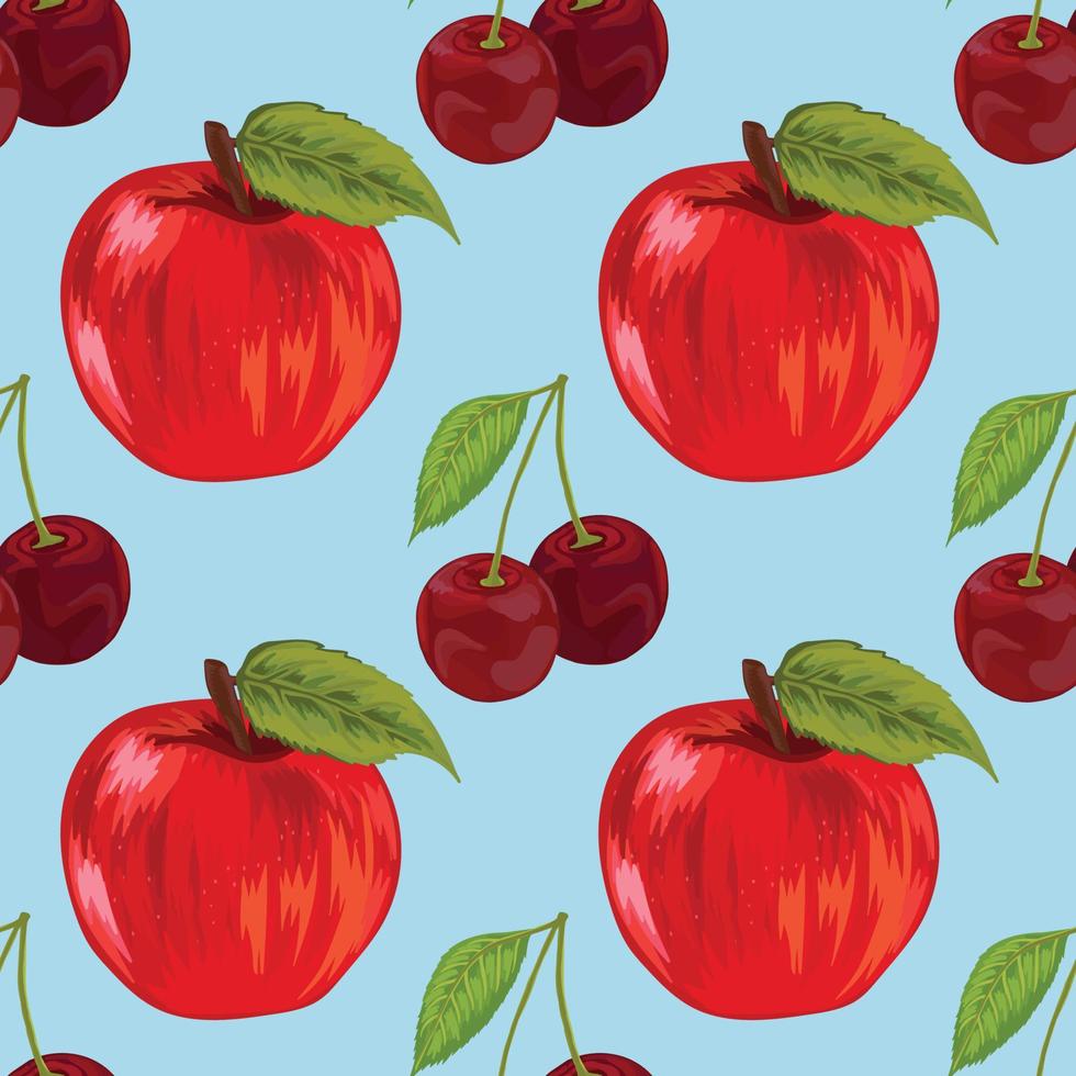 hand draw apple and cherry fruit seamless design vector