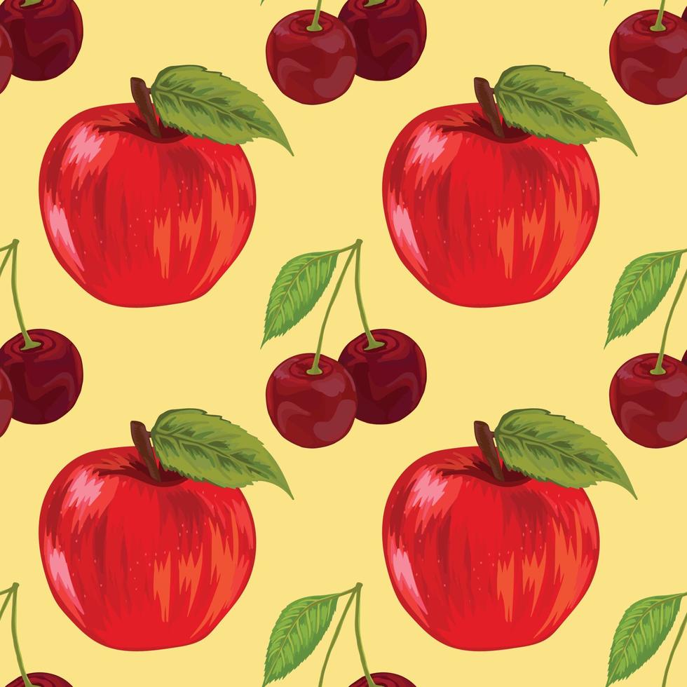 dibujar a mano manzana y cereza sin costuras vector