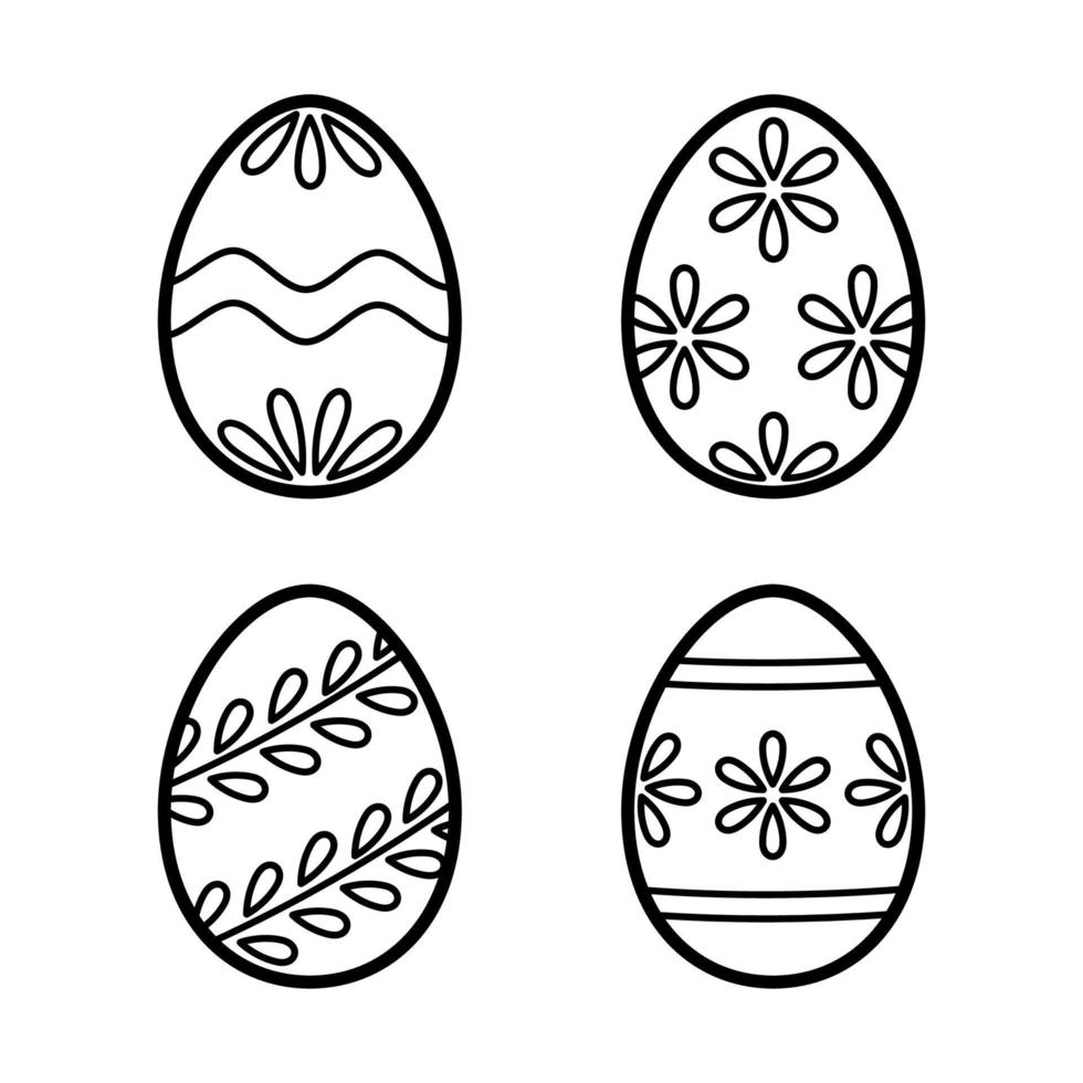 conjunto de huevos de pascua con adorno. icono dibujado a mano en estilo de línea de fideos. ilustración vectorial aislada. vector