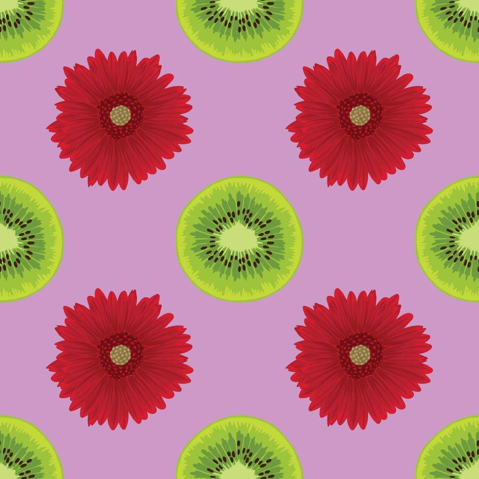 kiwi and flower seamless pattern design vector