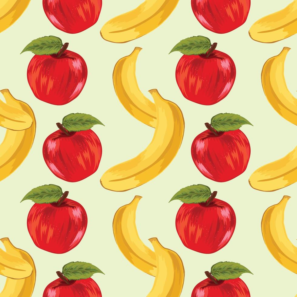 patrón de fruta de dibujo a mano de manzana y plátano vector