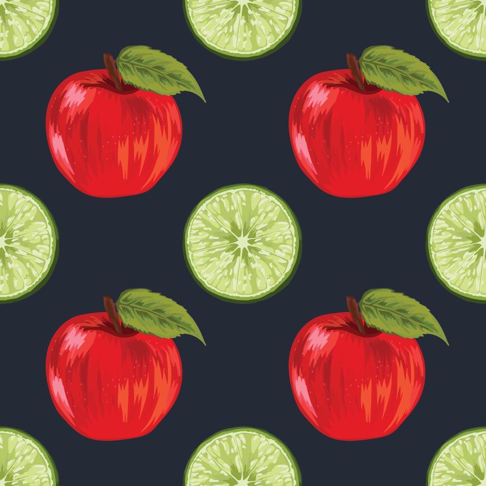 manzana y kiwi dibujar a mano fruta diseño sin costuras vector