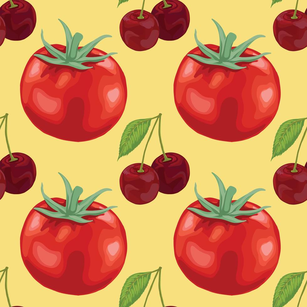 tomate rojo y frutas vector de patrones sin fisuras