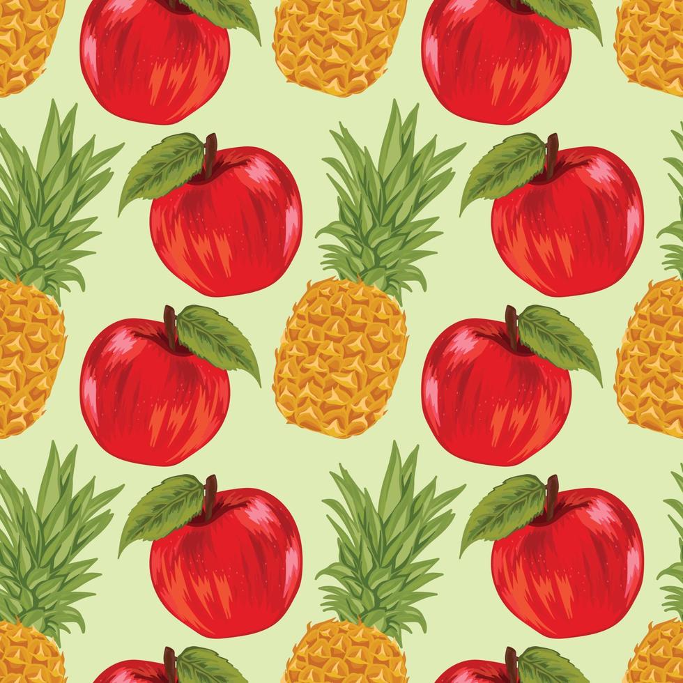 pineapple and apple hand draw fruit seamless vector